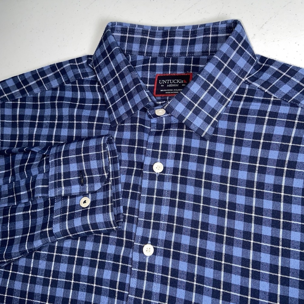 UNTUCKit Shirt men's Medium Button Up Flannel Lightweight Melville Blue Plaid